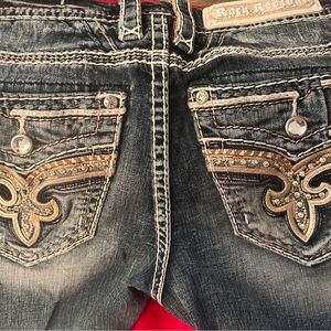 Rock Revival Dark Blue Skinny Jeans with Embellished Pockets